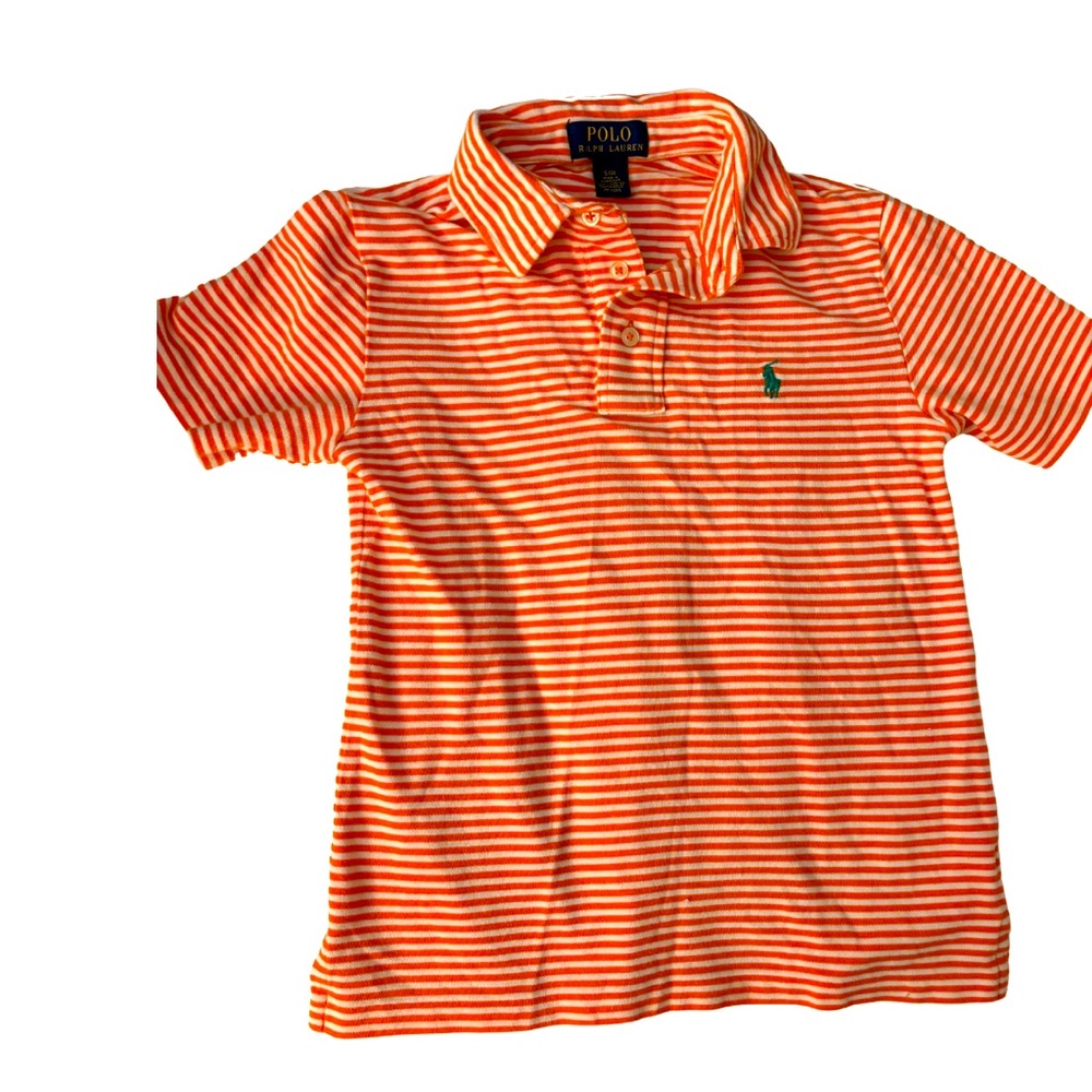 Ralph Lauren Polo Boys Polo Orange and White Stripe- Size Small / 8
